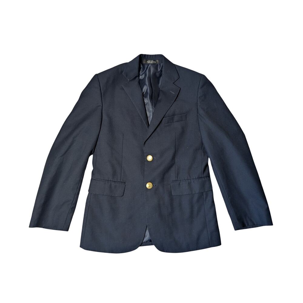 Chaps Boys Two-button Blazer Polyester Blend Gold Buttons Navy Blue Size 12R